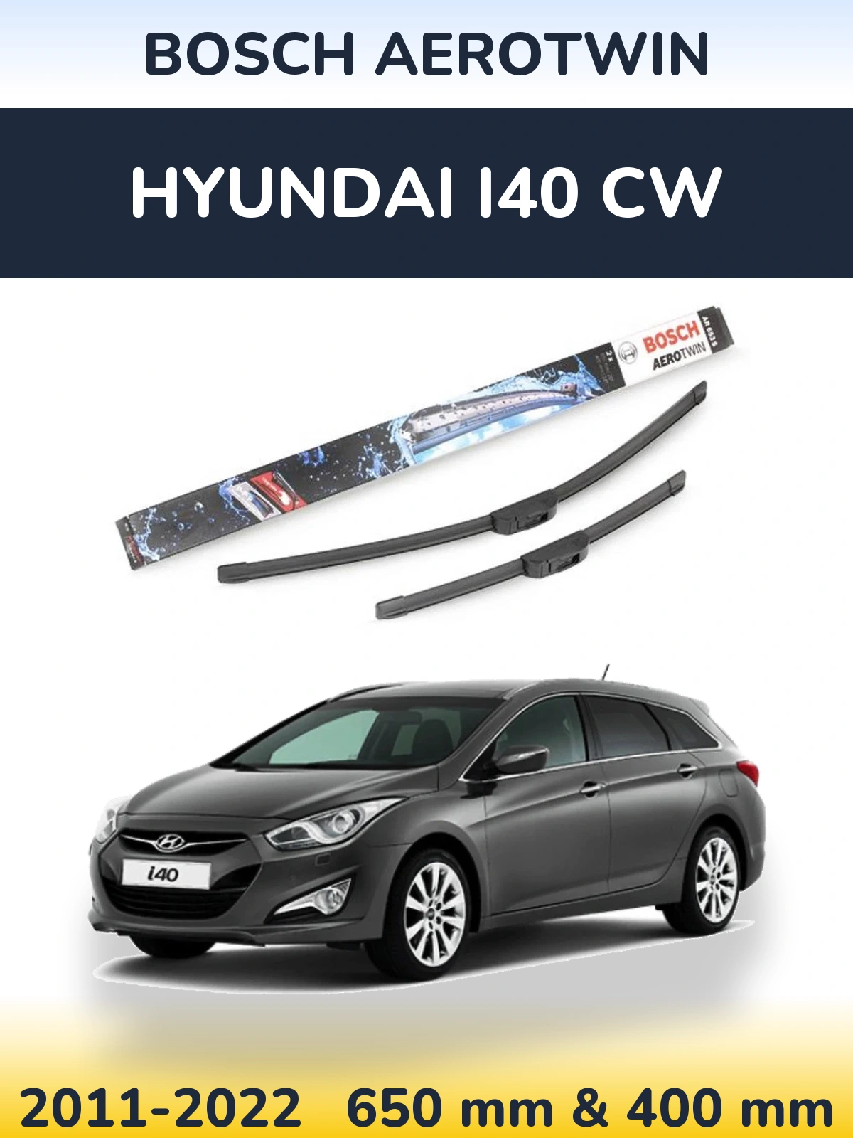 Sada předních stěračů BOSCH AeroTwin 650 a 400 mm pro Hyundai i40 CW 2011-2022