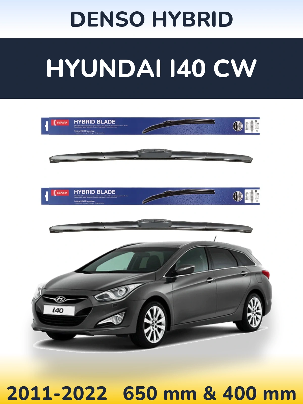 Sada předních stěračů Denso Hybrid 650 a 400 mm pro Hyundai i40 CW 2011-2022