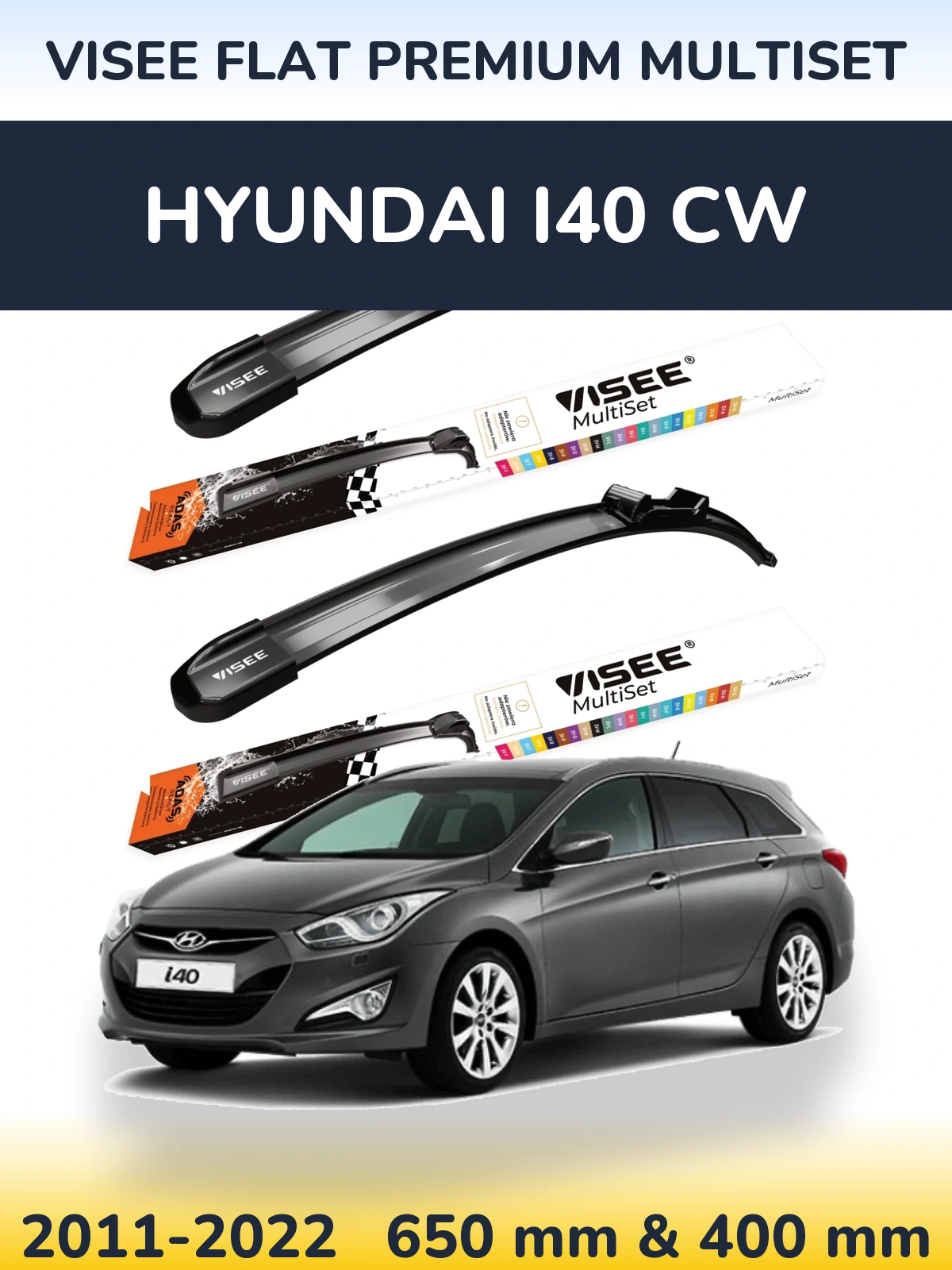 Sada předních stěračů VISEE FLAT PREMIUM MultiSet 650 a 400 mm pro Hyundai i40 CW 2011-2022
