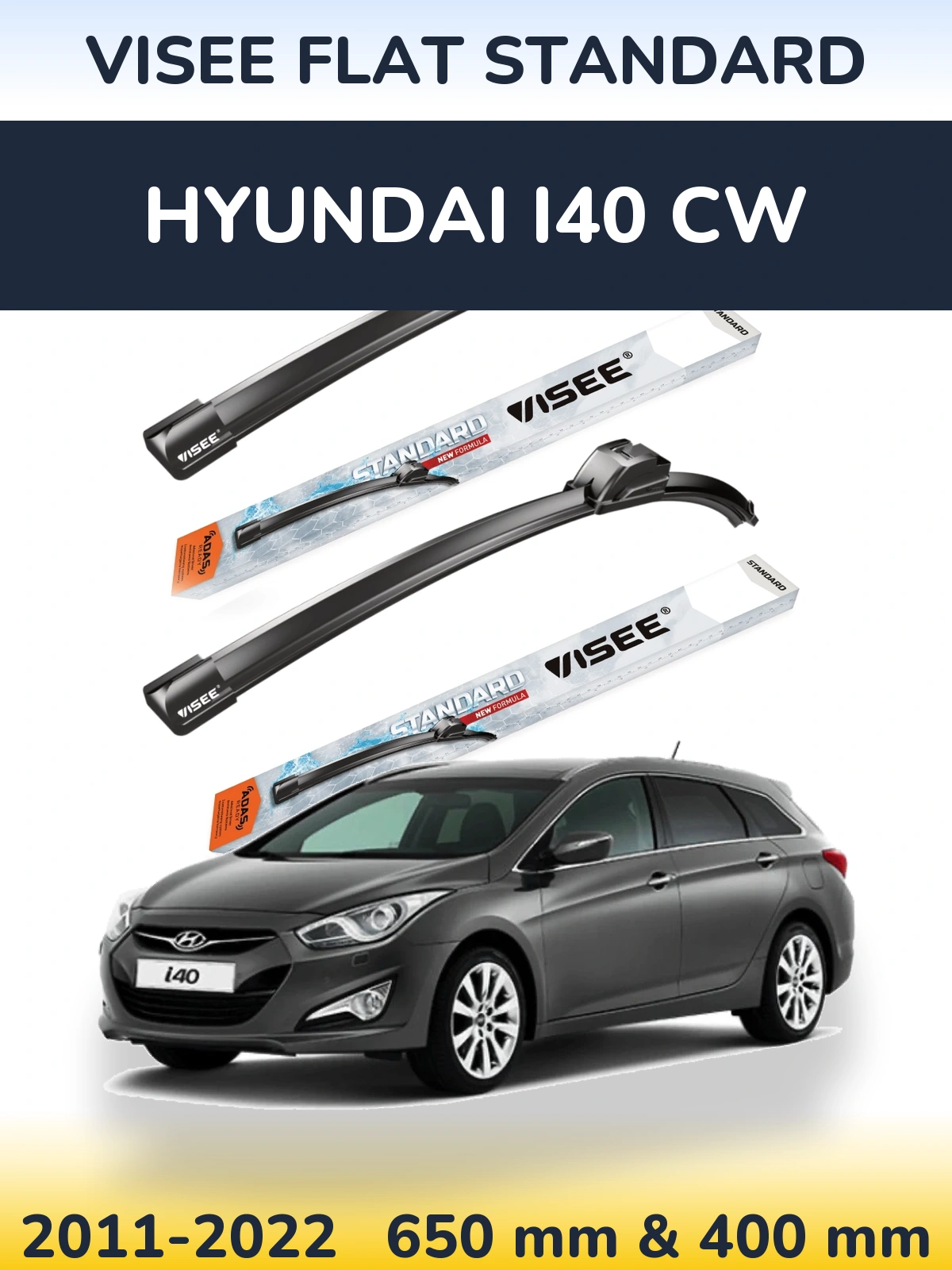 Sada předních stěračů VISEE FLAT STANDARD 650 a 400 mm pro Hyundai i40 CW 2011-2022