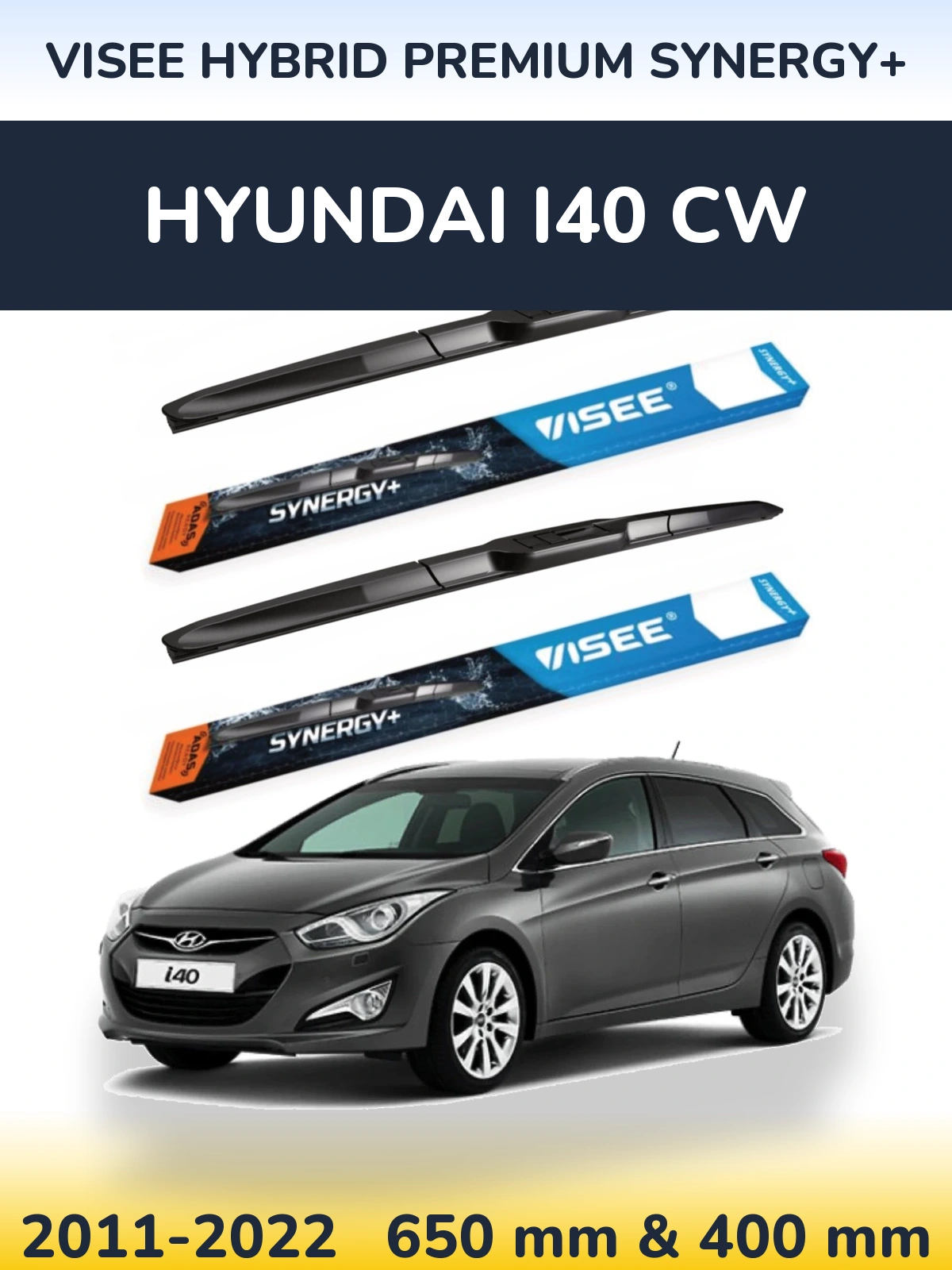 Sada předních stěračů VISEE HYBRID PREMIUM SYNERGY+ 650 a 400 mm pro Hyundai i40 CW 2011-2022