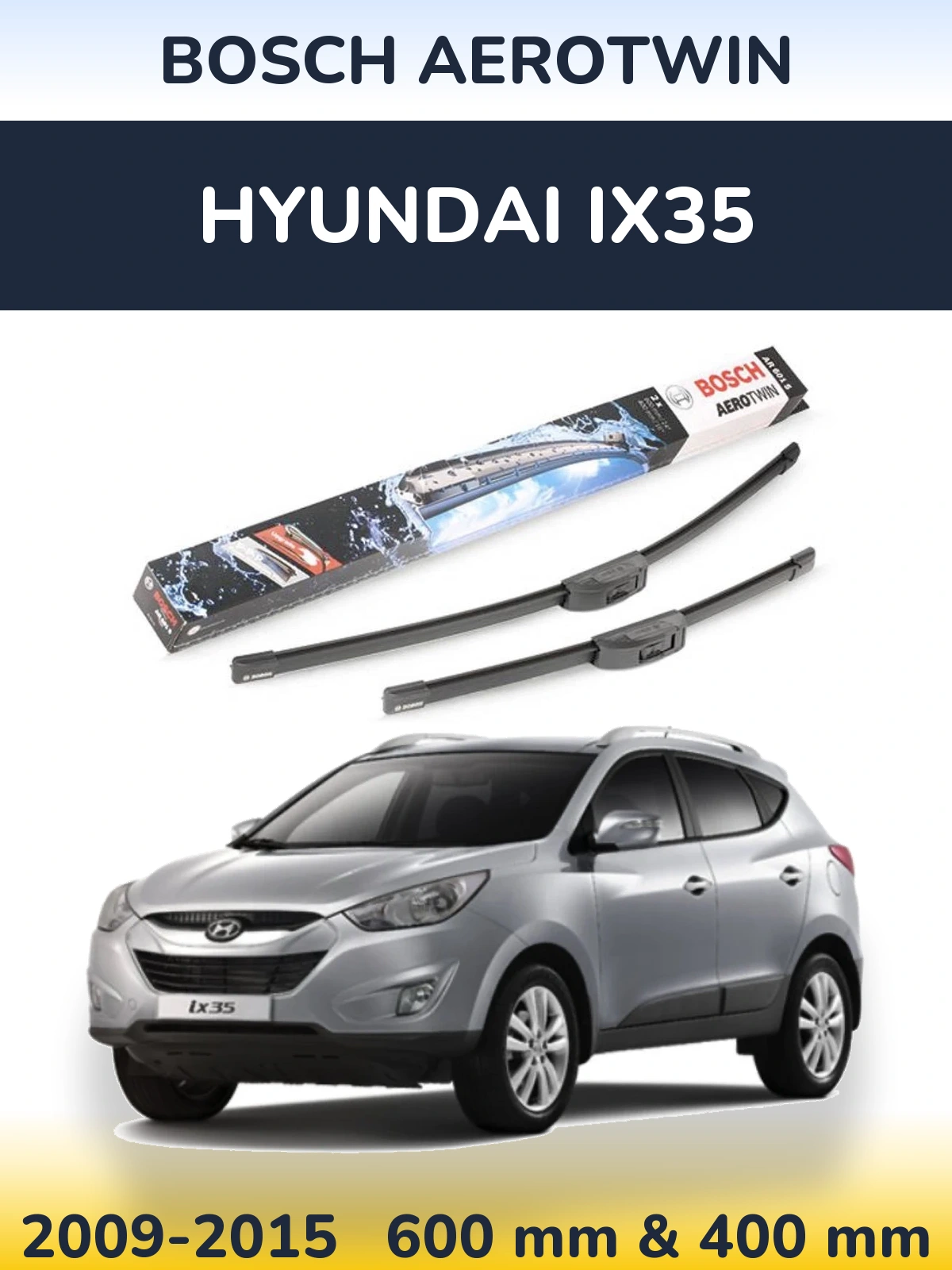 Sada předních stěračů BOSCH AeroTwin 600 a 400 mm pro Hyundai ix35 2009-2015