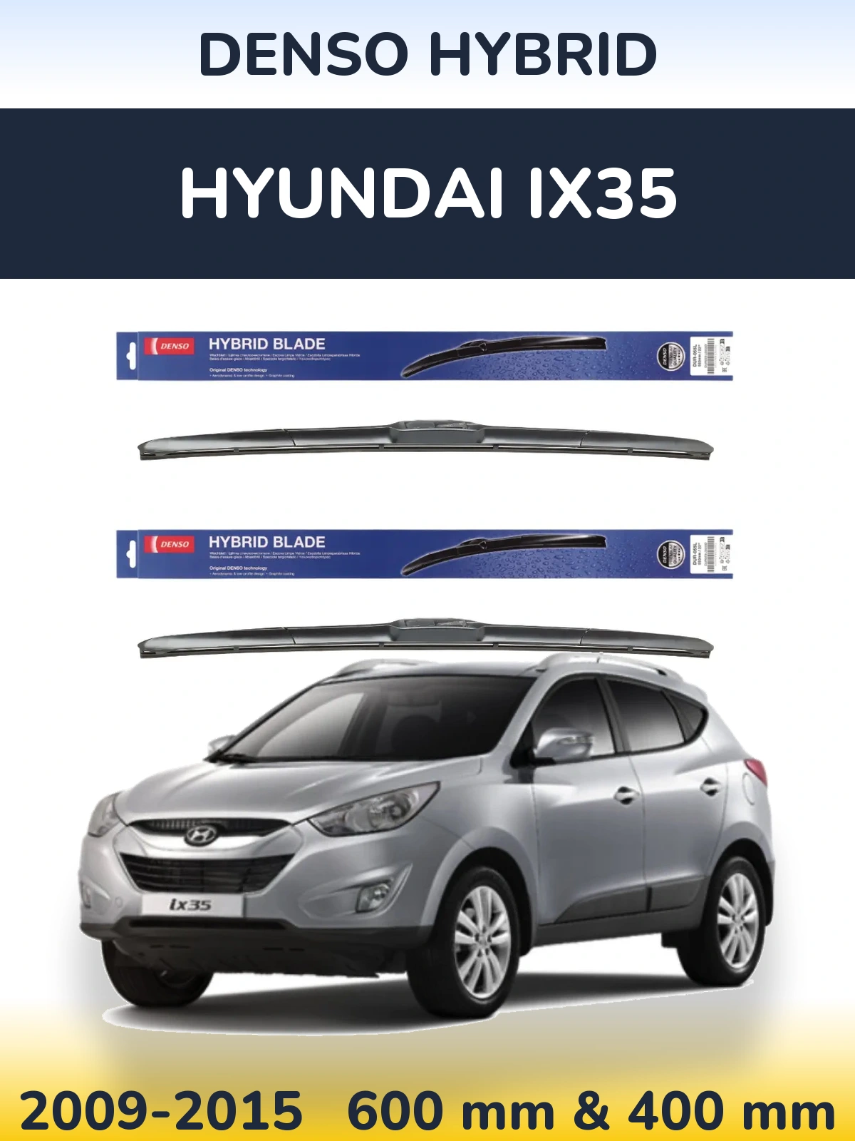 Sada předních stěračů Denso Hybrid 600 a 400 mm pro Hyundai ix35 2009-2015