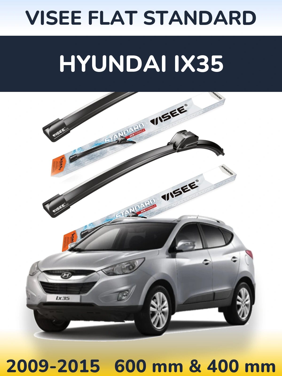 Sada předních stěračů VISEE FLAT STANDARD 600 a 400 mm pro Hyundai ix35 2009-2015