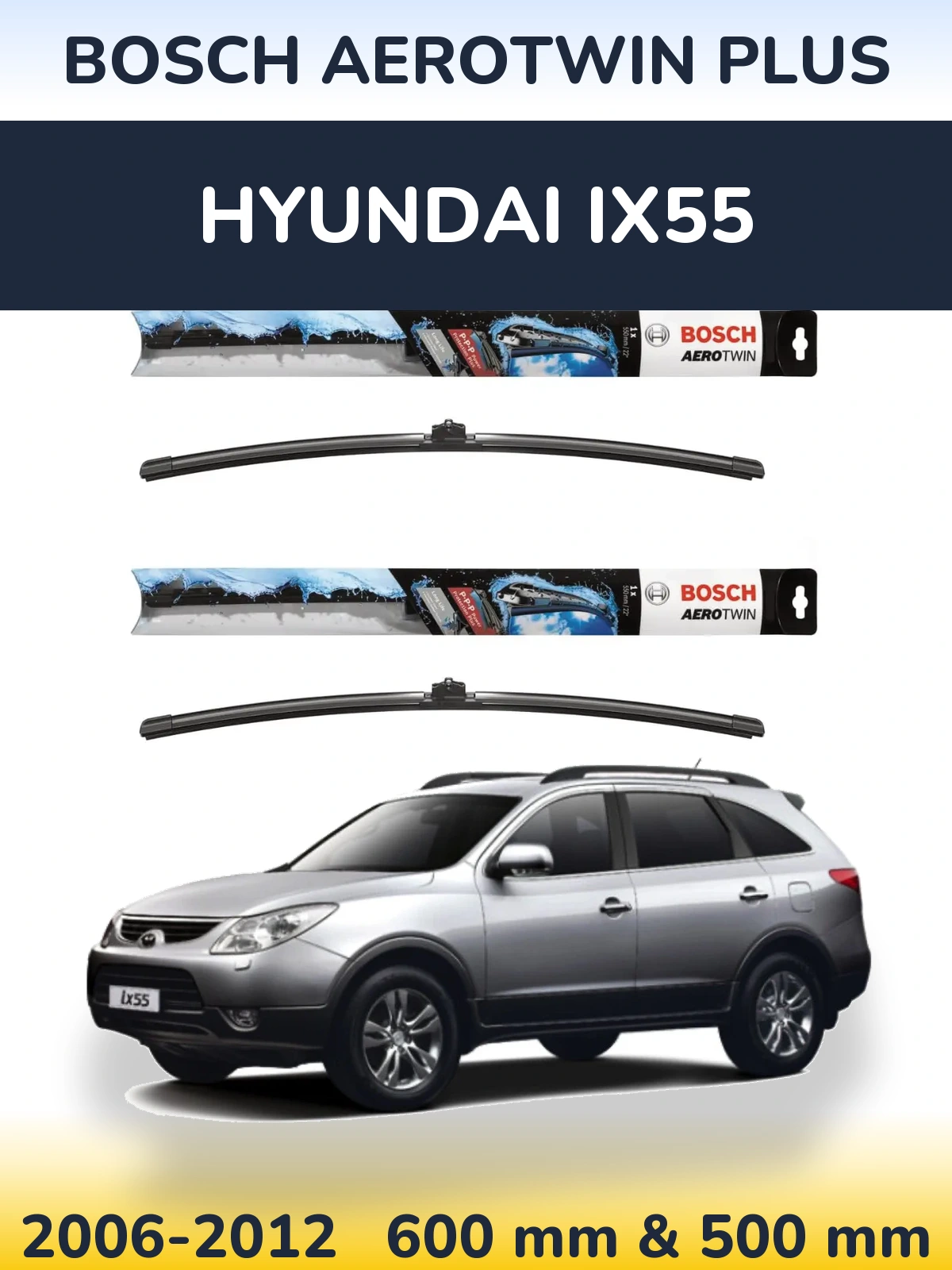 Sada předních stěračů BOSCH AeroTwin Plus 600 a 500 mm pro Hyundai ix55 2006-2012