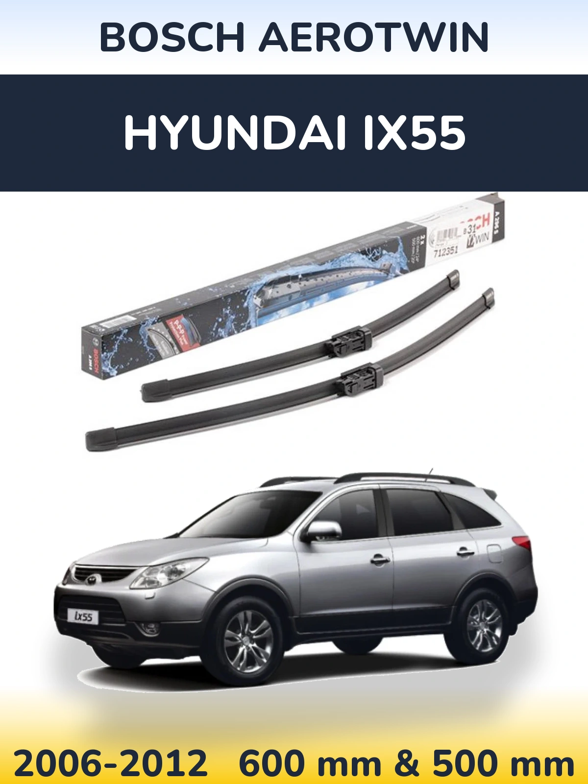 Комплект передніх щіток BOSCH AeroTwin 600 & 500 мм для Hyundai ix55 2006-2012