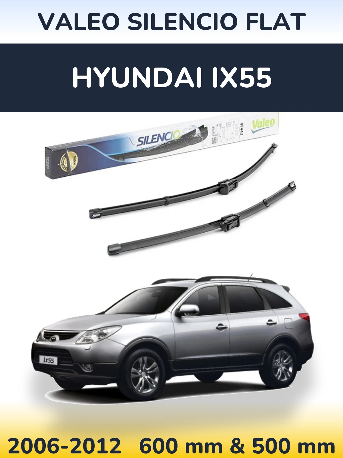 Sada předních stěračů Valeo Silencio Flat 600 a 500 mm pro Hyundai ix55 2006-2012