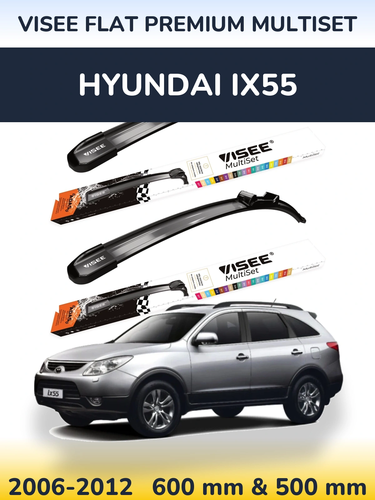 Sada předních stěračů VISEE FLAT PREMIUM MultiSet 600 a 500 mm pro Hyundai ix55 2006-2012