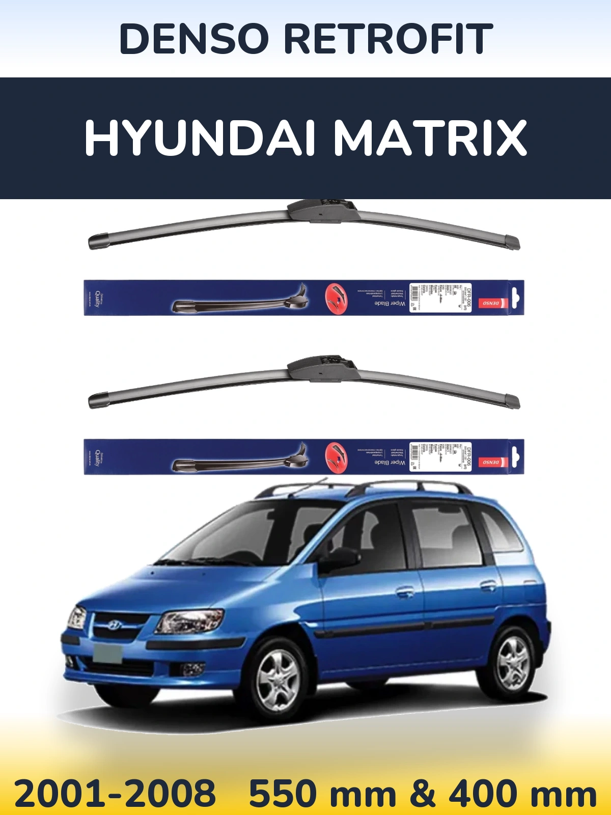 Sada předních stěračů Denso Retrofit 550 a 400 mm pro Hyundai Matrix 2001-2008