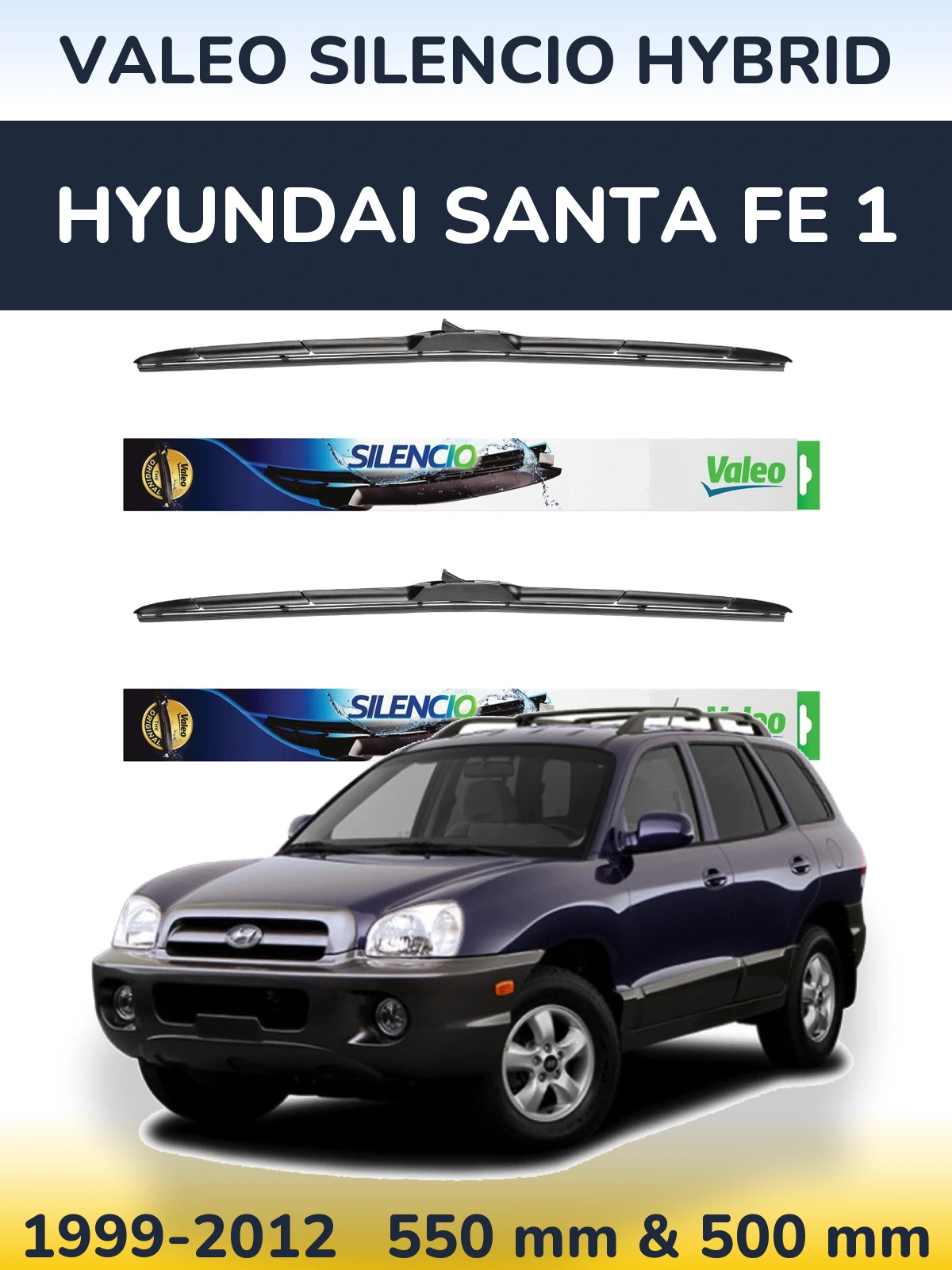 Sada předních stěračů Valeo Silencio Hybrid 550 a 500 mm pro Hyundai Santa Fe 1 1999-2012