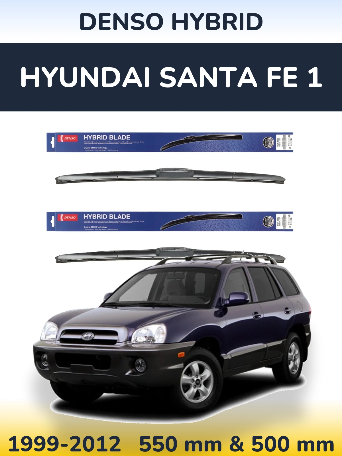 Sada předních stěračů Denso Hybrid 550 a 500 mm pro Hyundai Santa Fe 1 1999-2012