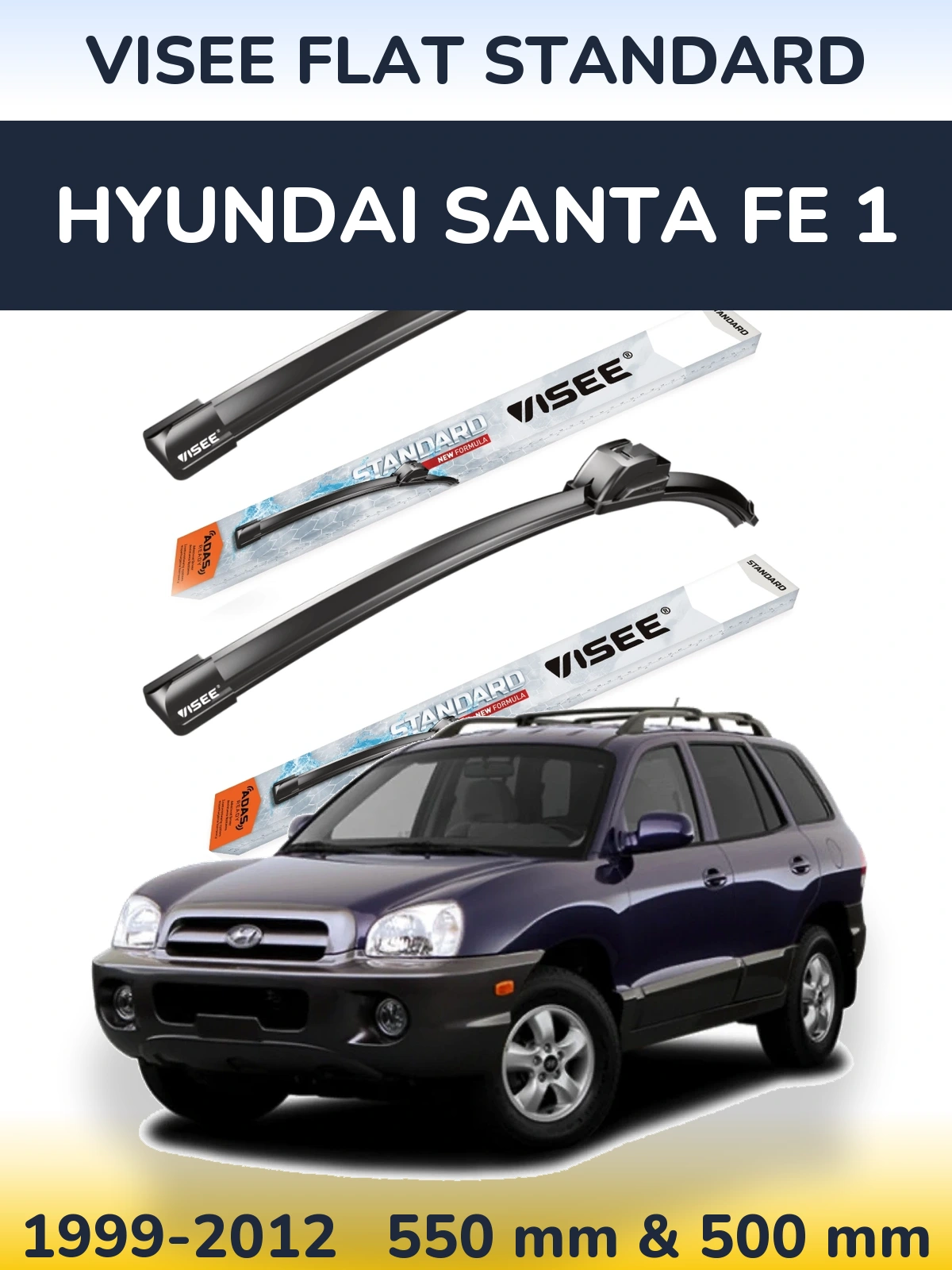 Sada předních stěračů VISEE FLAT STANDARD 550 a 500 mm pro Hyundai Santa Fe 1 1999-2012