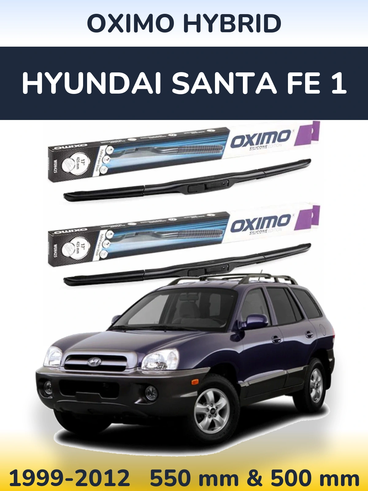 Sada předních stěračů Oximo Hybrid 550 a 500 mm pro Hyundai Santa Fe 1 1999-2012