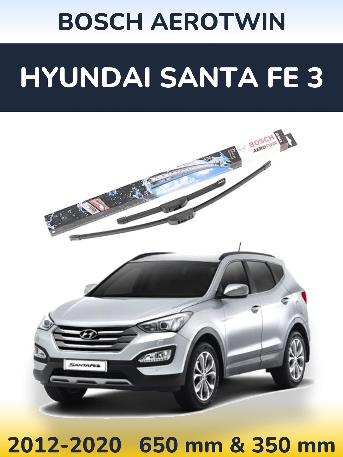Sada předních stěračů BOSCH AeroTwin 650 a 350 mm pro Hyundai Santa Fe 3 2012-2020