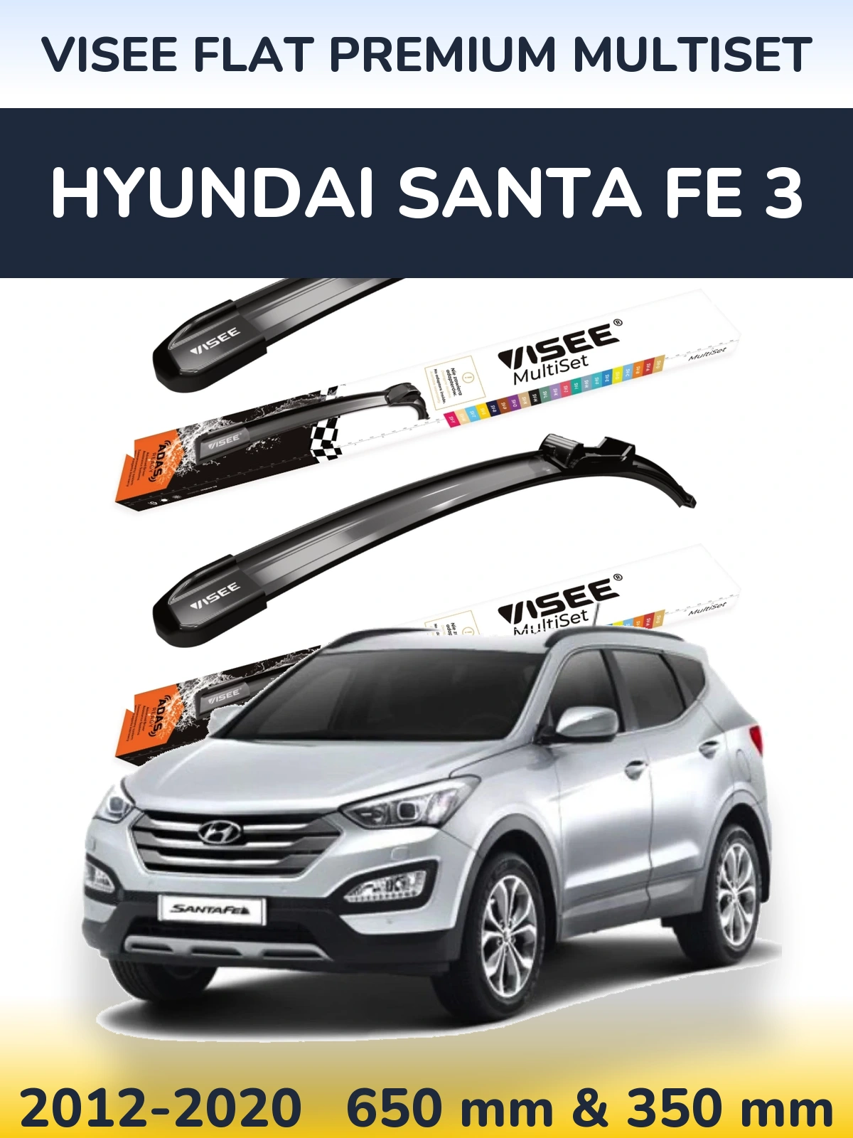 Sada předních stěračů VISEE FLAT PREMIUM MultiSet 650 a 350 mm pro Hyundai Santa Fe 3 2012-2020