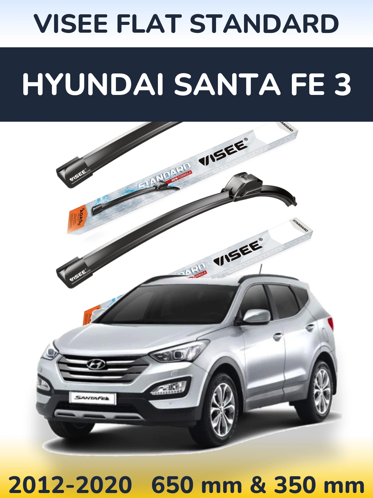 Sada předních stěračů VISEE FLAT STANDARD 650 a 350 mm pro Hyundai Santa Fe 3 2012-2020
