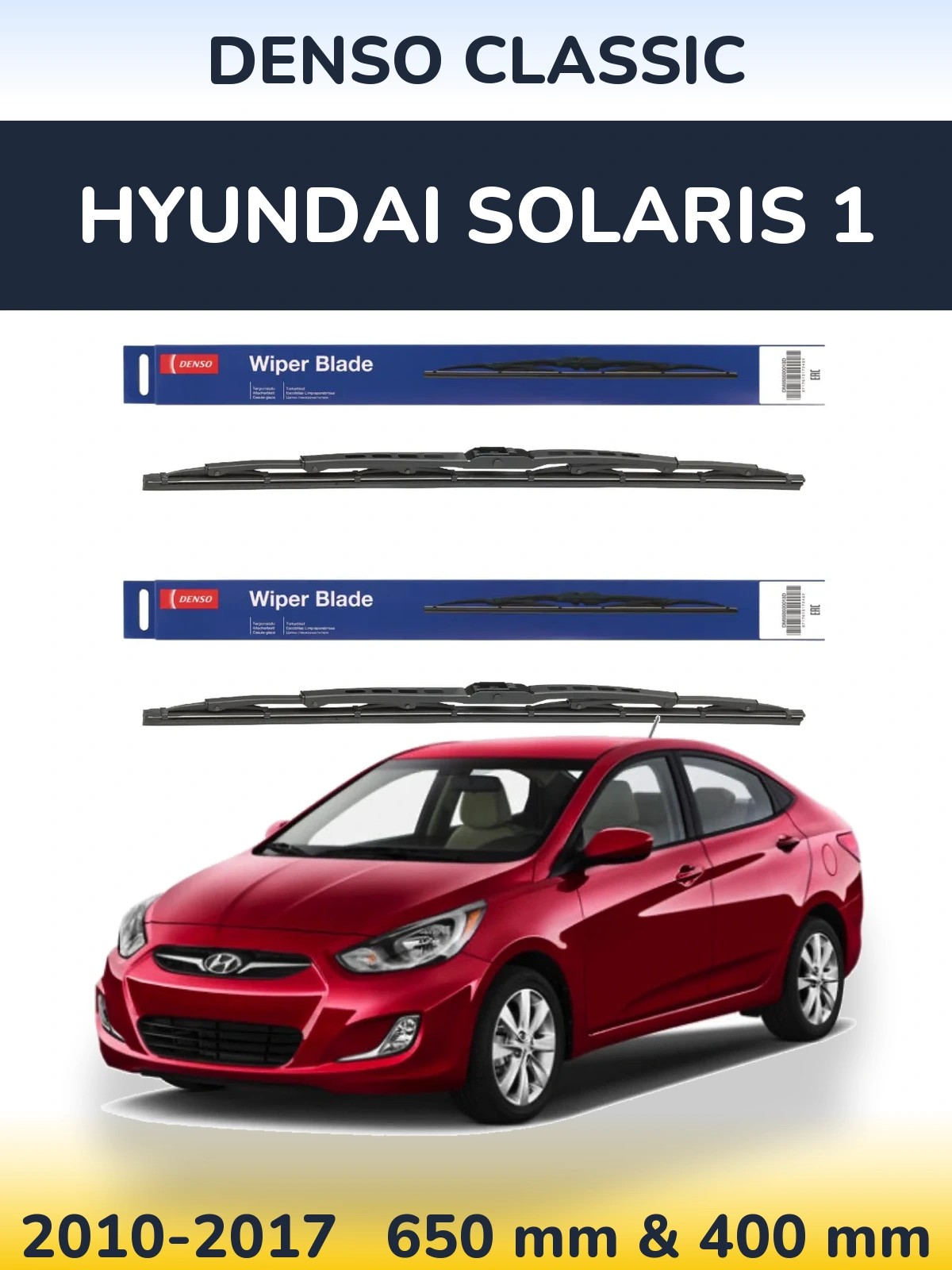 Sada předních stěračů Denso Classic 650 a 400 mm pro Hyundai Solaris 1 2010-2017