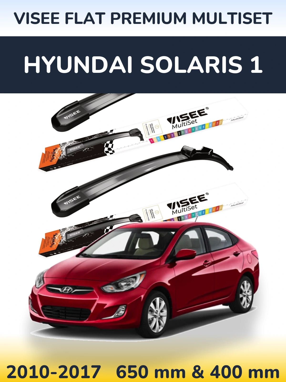 Sada předních stěračů VISEE FLAT PREMIUM MultiSet 650 a 400 mm pro Hyundai Solaris 1 2010-2017