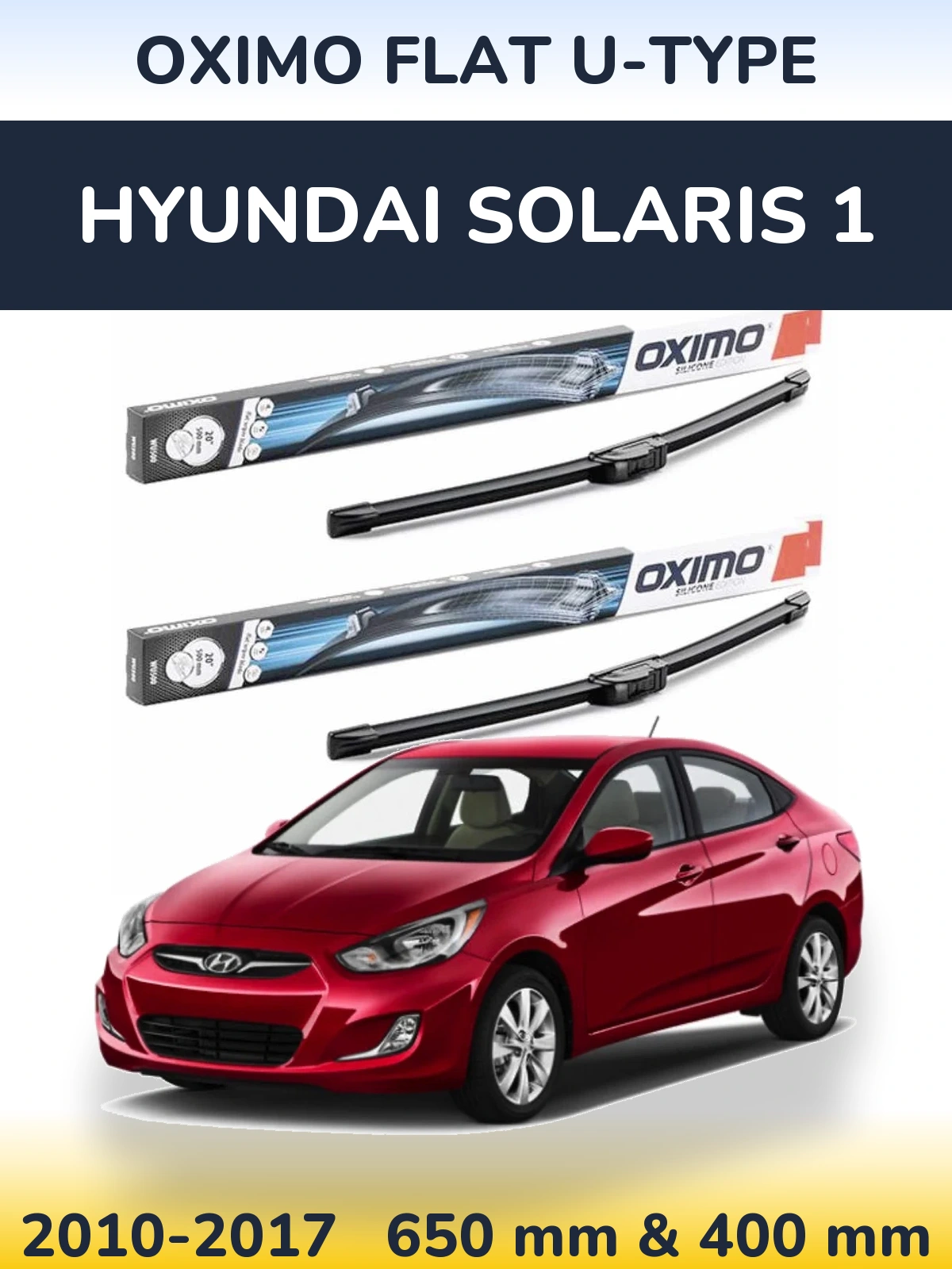 Sada předních stěračů Oximo Flat U-type 650 a 400 mm pro Hyundai Solaris 1 2010-2017