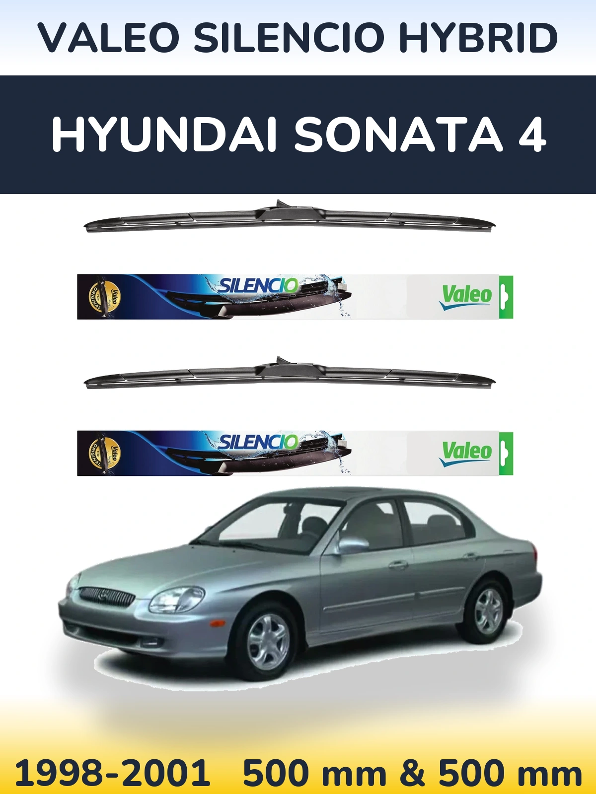Sada předních stěračů Valeo Silencio Hybrid 500 a 500 mm pro Hyundai Sonata 4 1998-2001