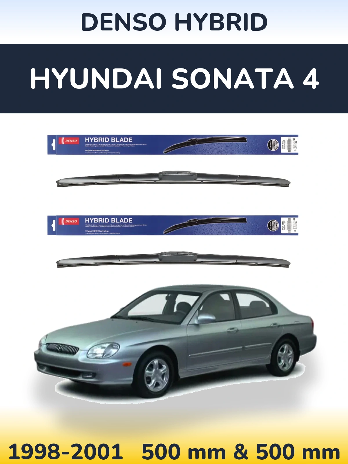 Sada předních stěračů Denso Hybrid 500 a 500 mm pro Hyundai Sonata 4 1998-2001