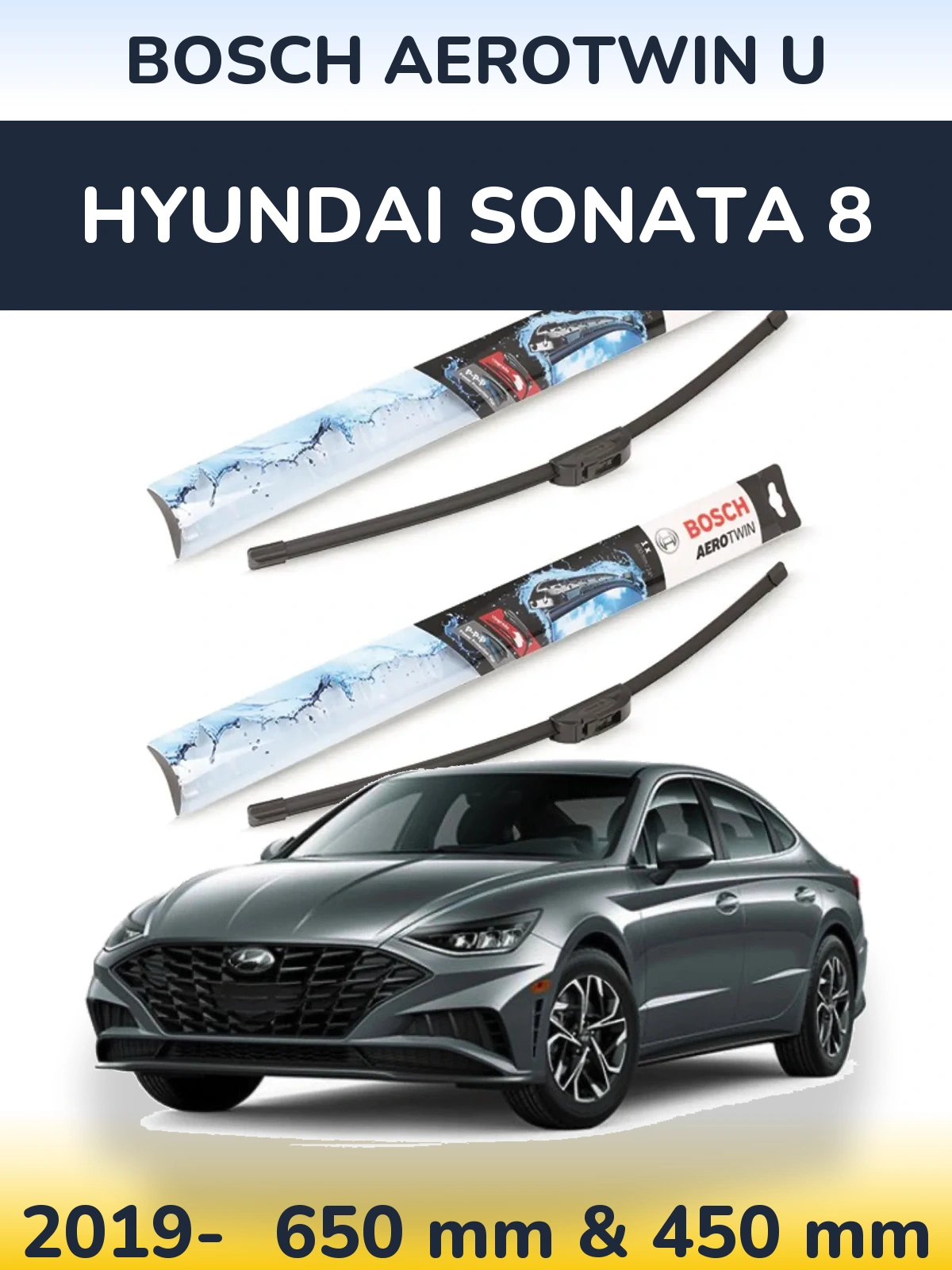 Sada předních stěračů BOSCH AeroTwin U 650 a 450 mm pro Hyundai Sonata 8 2019-2026
