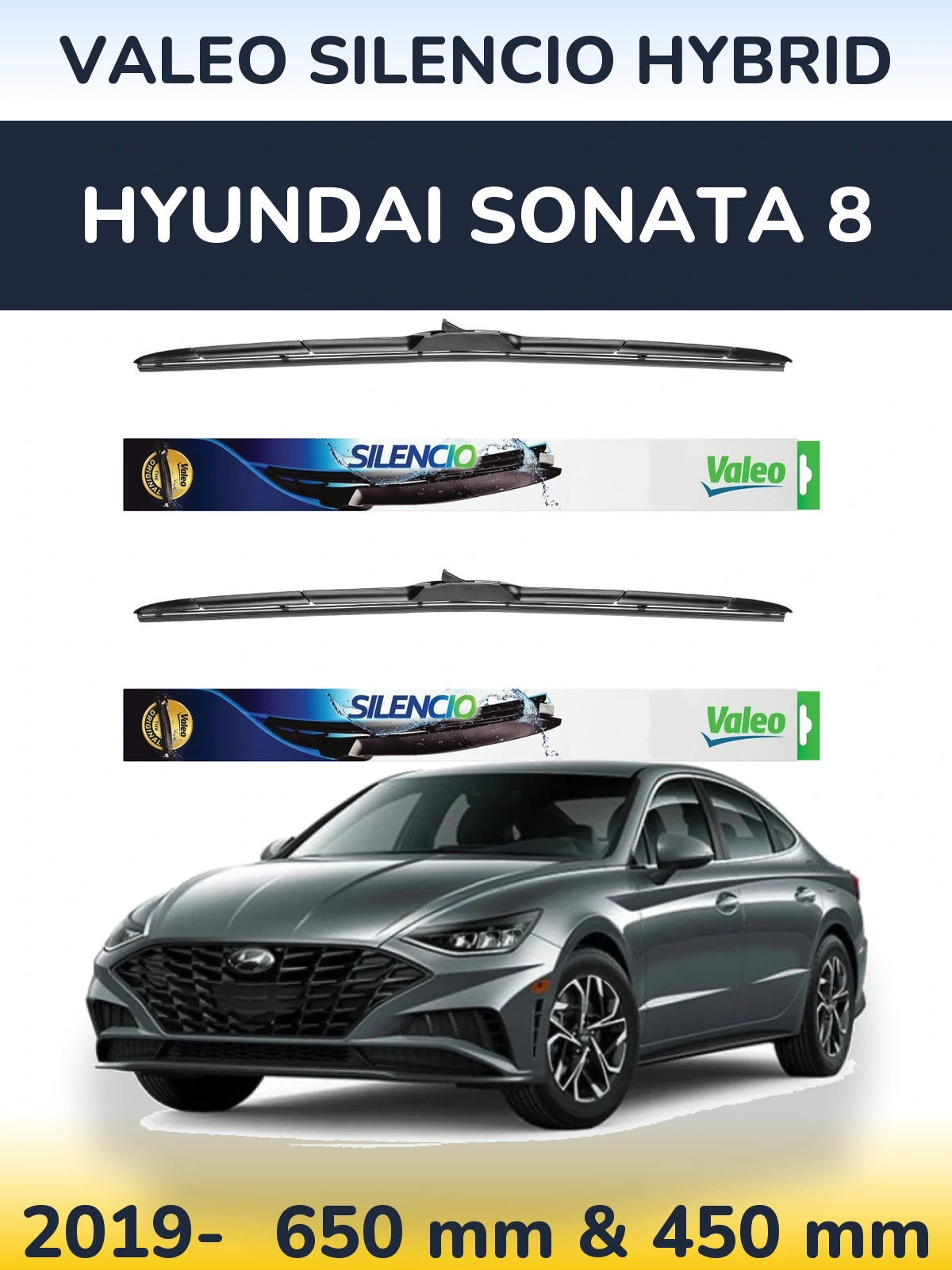 Sada předních stěračů Valeo Silencio Hybrid 650 a 450 mm pro Hyundai Sonata 8 2019-2026