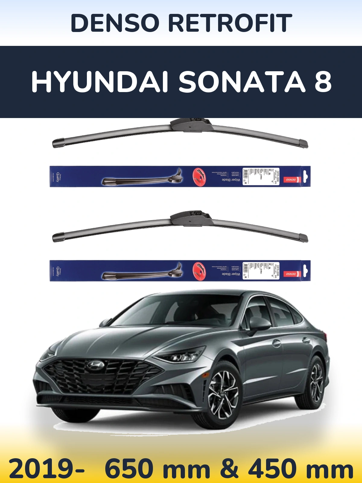 Sada předních stěračů Denso Retrofit 650 a 450 mm pro Hyundai Sonata 8 2019-2026