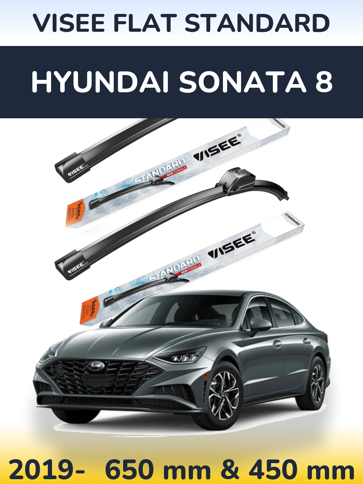 Sada předních stěračů VISEE FLAT STANDARD 650 a 450 mm pro Hyundai Sonata 8 2019-2026