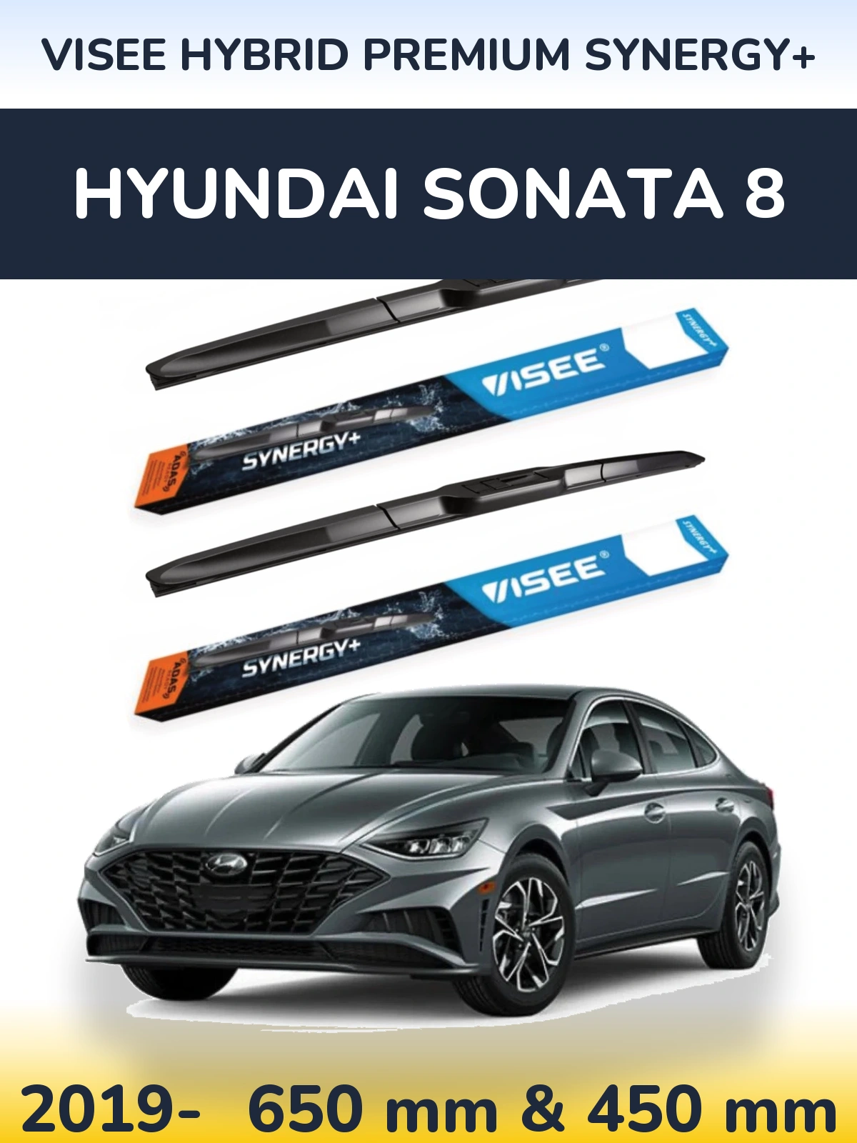 Sada předních stěračů VISEE HYBRID PREMIUM SYNERGY+ 650 a 450 mm pro Hyundai Sonata 8 2019-2026