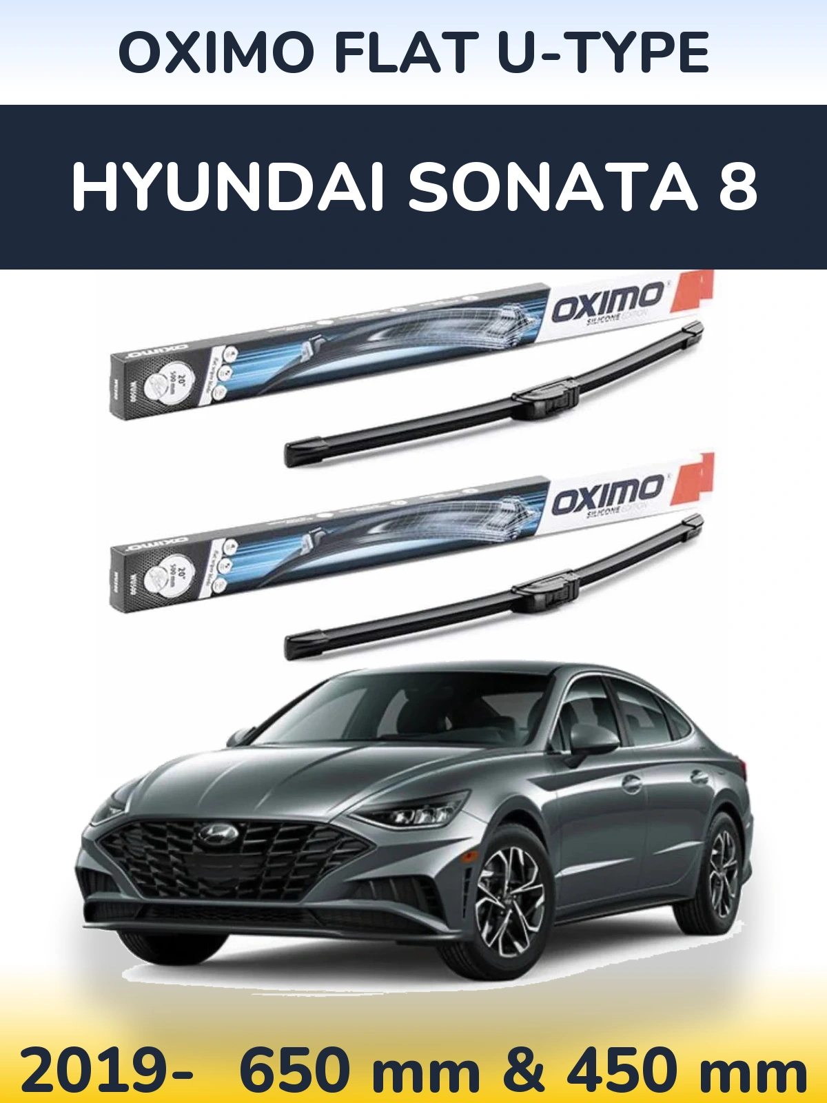 Sada předních stěračů Oximo Flat U-type 650 a 450 mm pro Hyundai Sonata 8 2019-2026