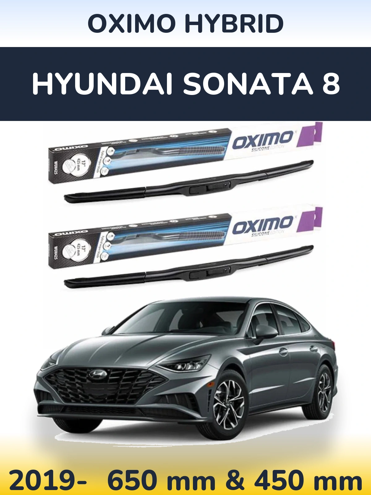 Sada předních stěračů Oximo Hybrid 650 a 450 mm pro Hyundai Sonata 8 2019-2026