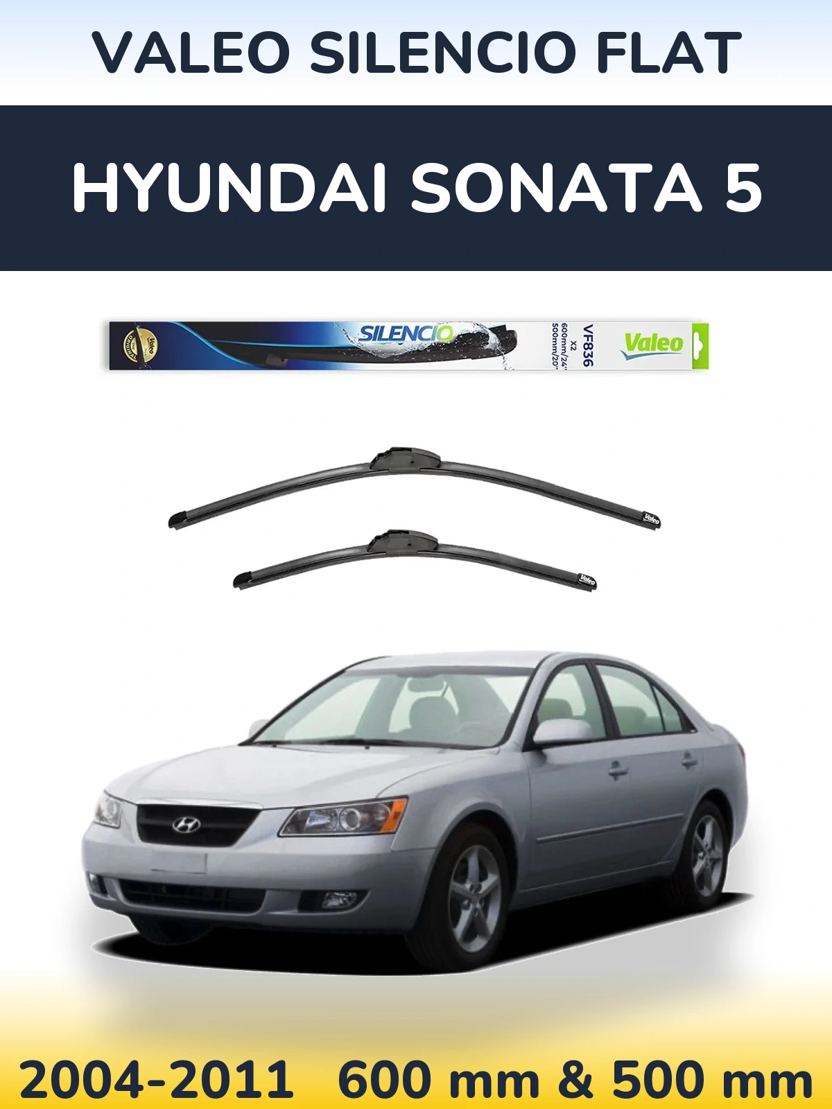 Sada předních stěračů Valeo Silencio Flat 600 a 500 mm pro Hyundai Sonata 5 2004-2011