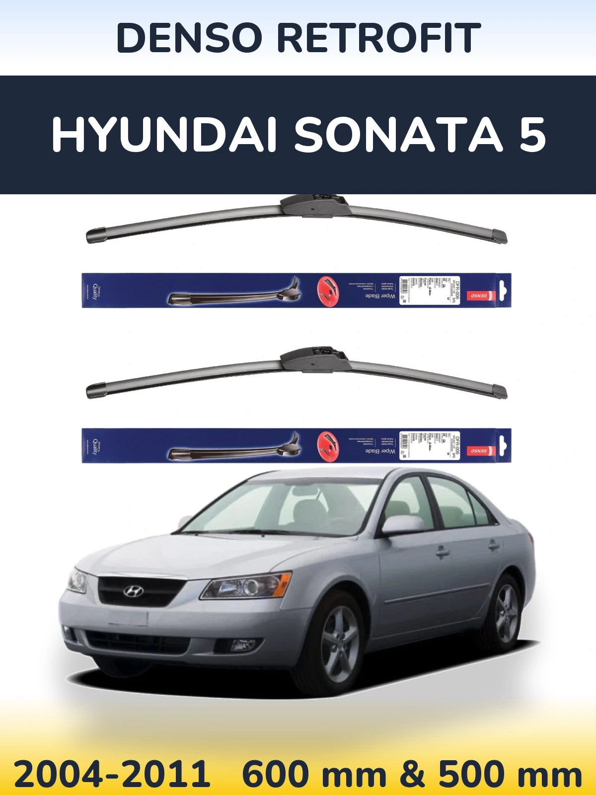 Sada předních stěračů Denso Retrofit 600 a 500 mm pro Hyundai Sonata 5 2004-2011