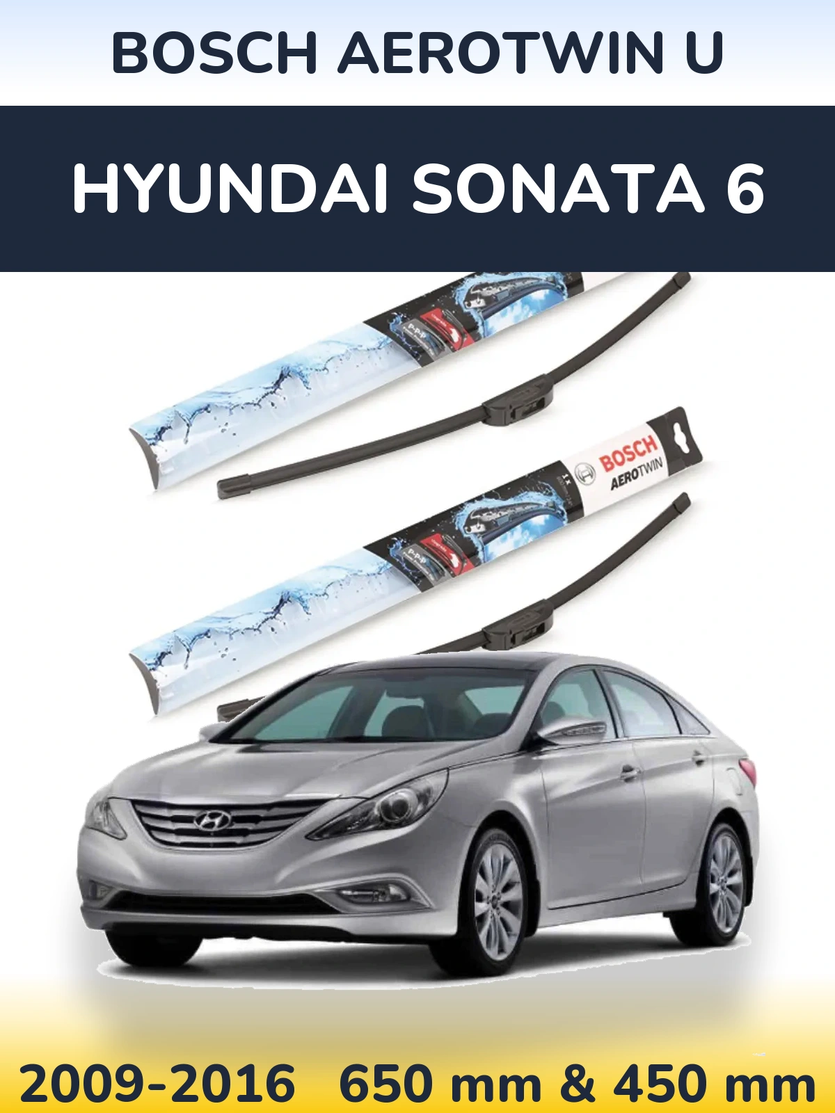 Sada předních stěračů BOSCH AeroTwin U 650 a 450 mm pro Hyundai Sonata 6 2009-2016