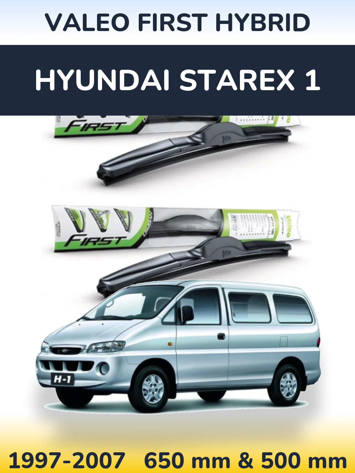 Sada předních stěračů Valeo First Hybrid 650 a 500 mm pro Hyundai Starex 1 1997-2007