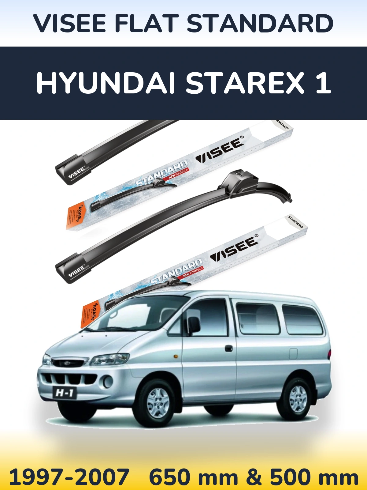 Sada předních stěračů VISEE FLAT STANDARD 650 a 500 mm pro Hyundai Starex 1 1997-2007