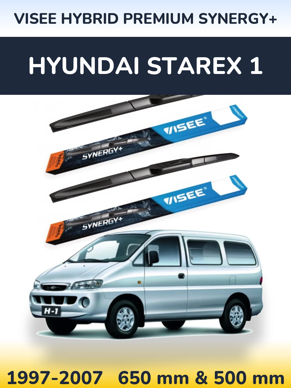 Sada předních stěračů VISEE HYBRID PREMIUM SYNERGY+ 650 a 500 mm pro Hyundai Starex 1 1997-2007