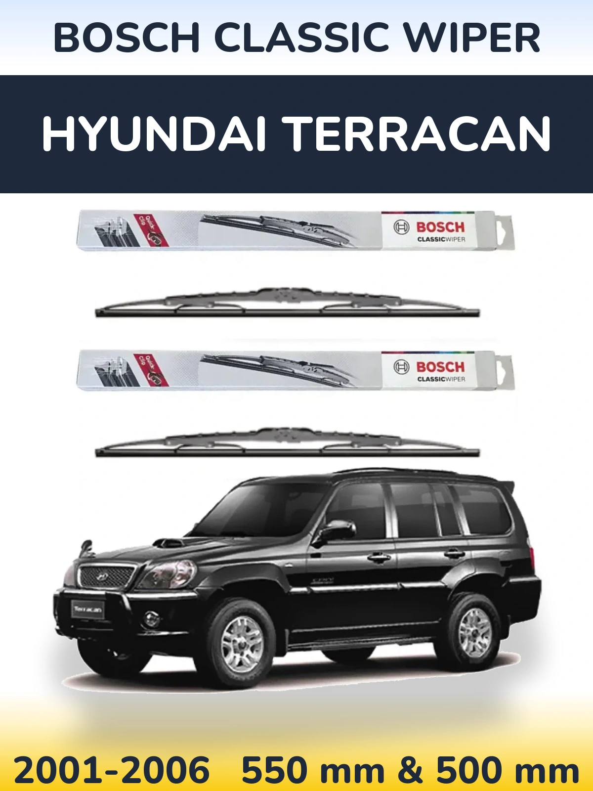Sada předních stěračů BOSCH Classic Wiper 550 a 500 mm pro Hyundai Terracan 2001-2006