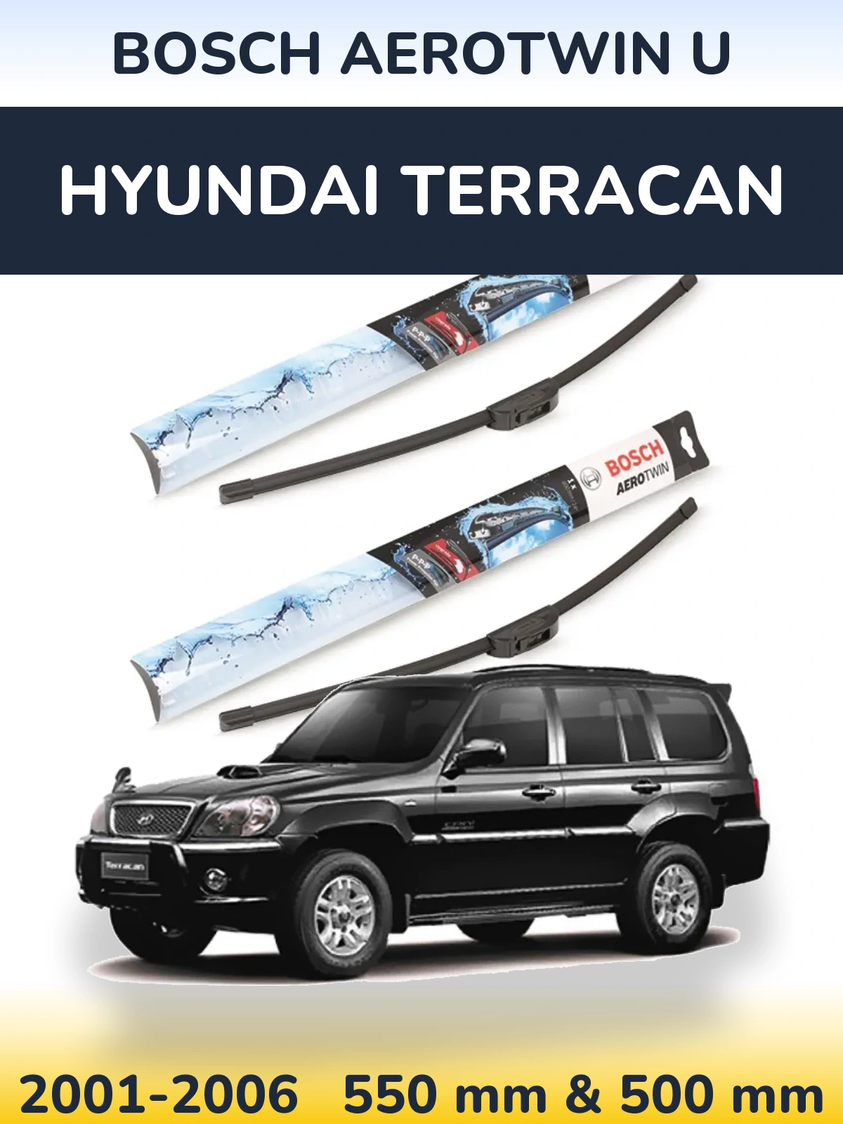Sada předních stěračů BOSCH AeroTwin U 550 a 500 mm pro Hyundai Terracan 2001-2006