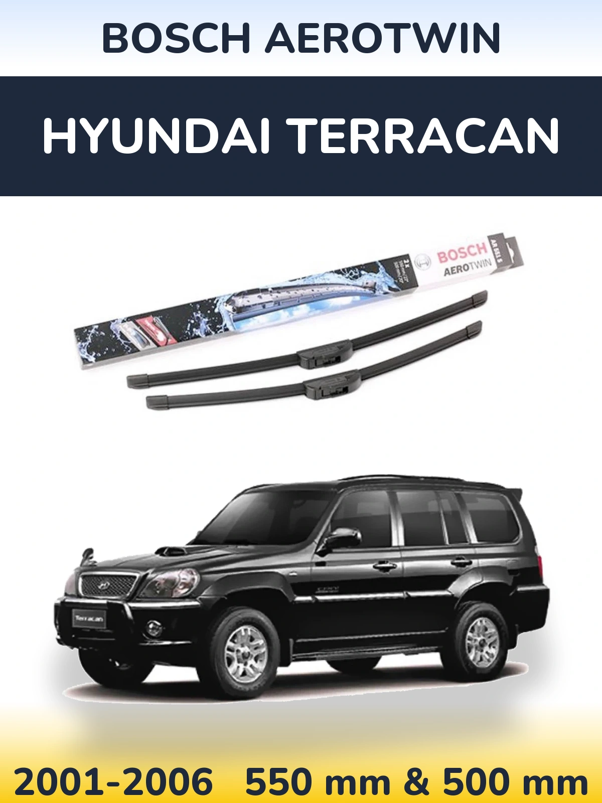 Sada předních stěračů BOSCH AeroTwin 550 a 500 mm pro Hyundai Terracan 2001-2006
