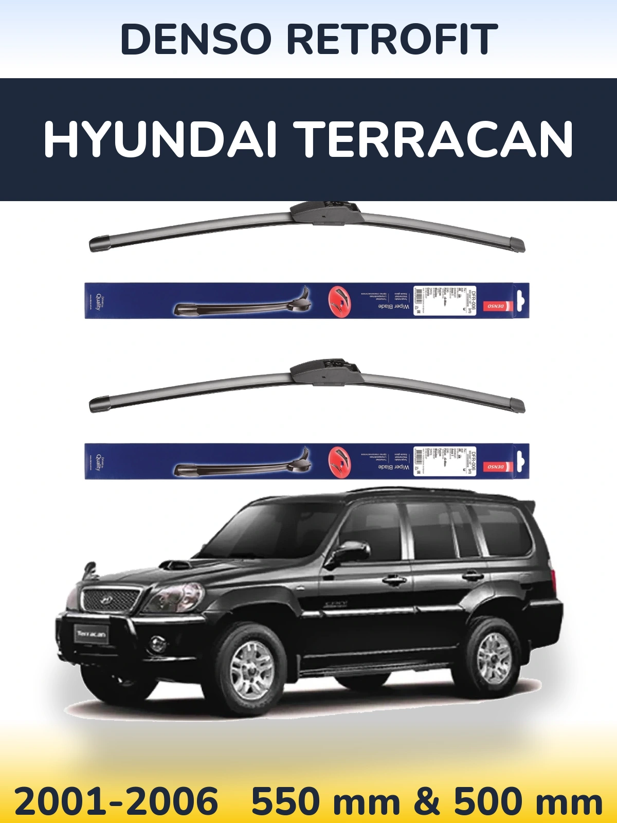 Sada předních stěračů Denso Retrofit 550 a 500 mm pro Hyundai Terracan 2001-2006