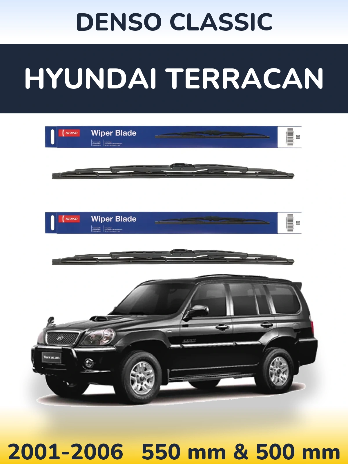 Sada předních stěračů Denso Classic 550 a 500 mm pro Hyundai Terracan 2001-2006