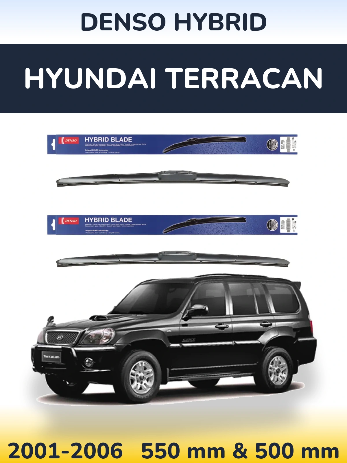 Sada předních stěračů Denso Hybrid 550 a 500 mm pro Hyundai Terracan 2001-2006