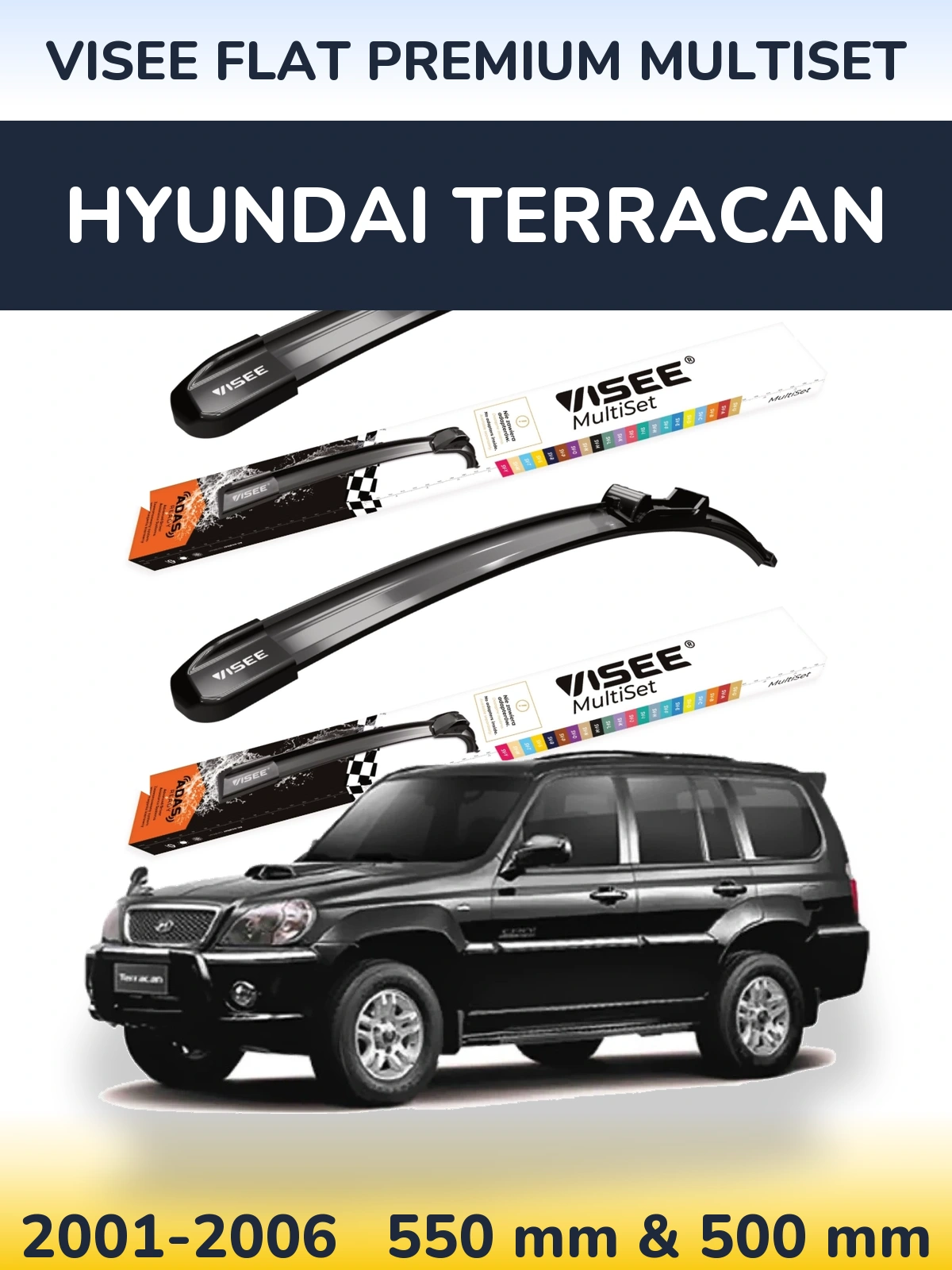 Sada předních stěračů VISEE FLAT PREMIUM MultiSet 550 a 500 mm pro Hyundai Terracan 2001-2006