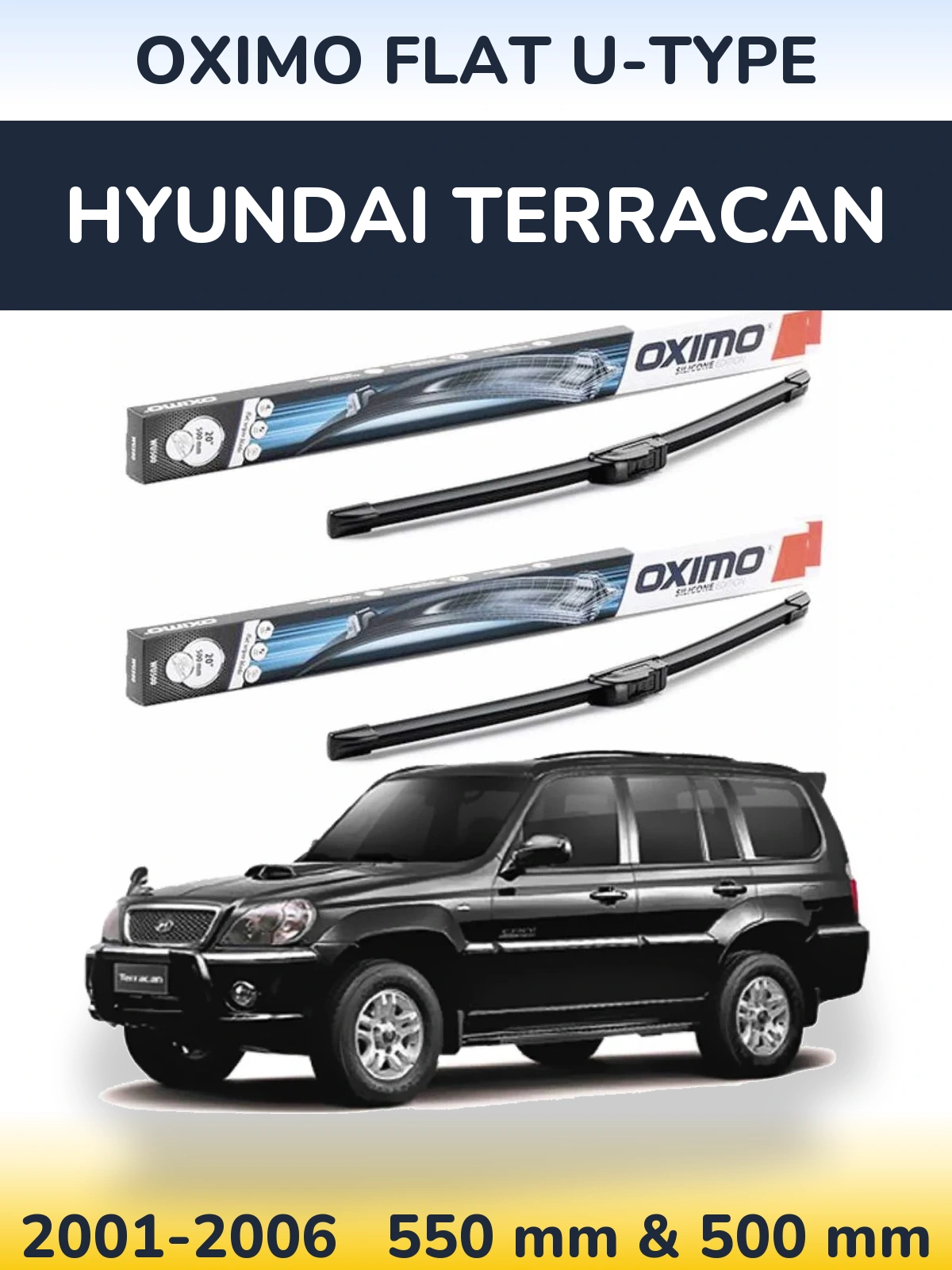 Sada předních stěračů Oximo Flat U-type 550 a 500 mm pro Hyundai Terracan 2001-2006