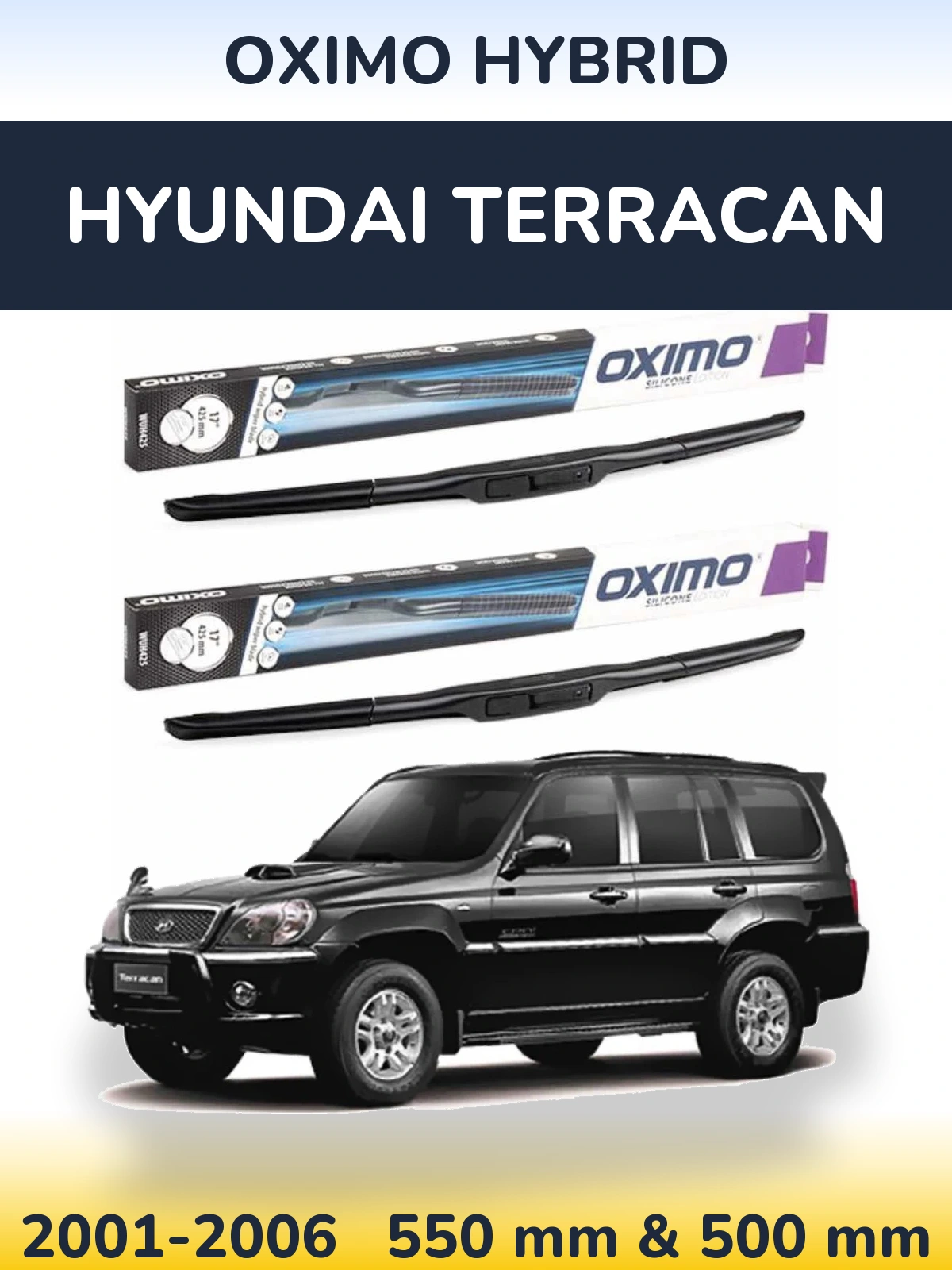 Sada předních stěračů Oximo Hybrid 550 a 500 mm pro Hyundai Terracan 2001-2006