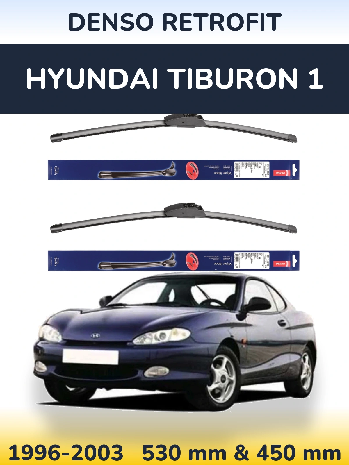 Sada předních stěračů Denso Retrofit 530 a 450 mm pro Hyundai Tiburon 1 1996-2003