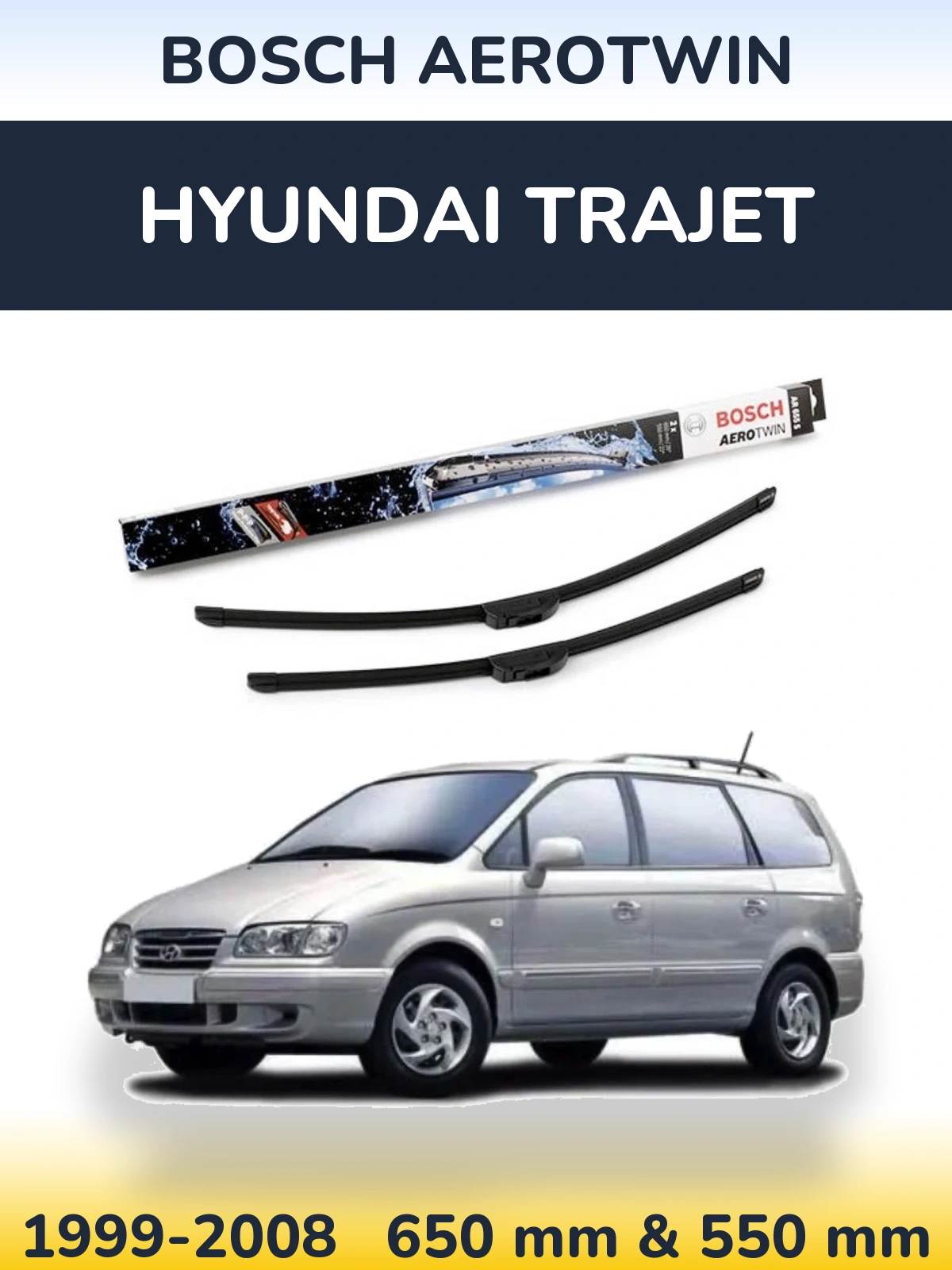 Sada předních stěračů BOSCH AeroTwin 650 a 550 mm pro Hyundai Trajet 1999-2008