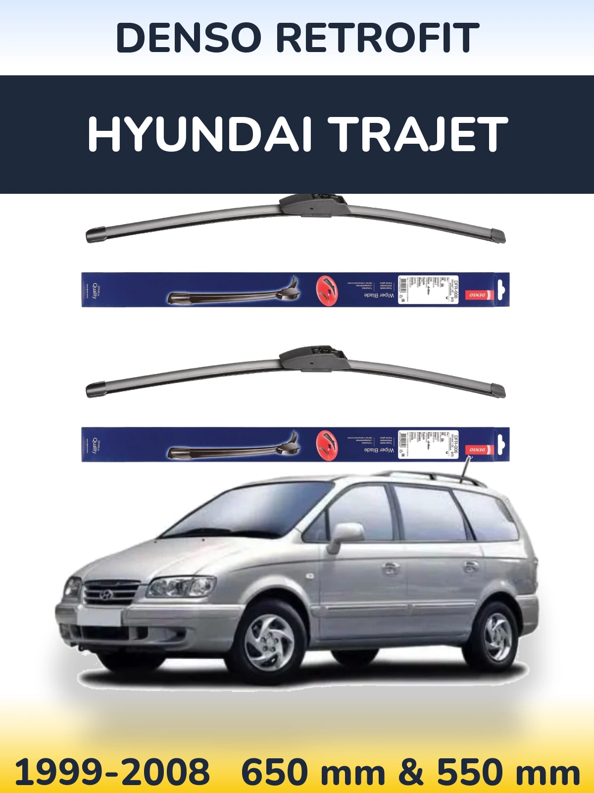 Sada předních stěračů Denso Retrofit 650 a 550 mm pro Hyundai Trajet 1999-2008